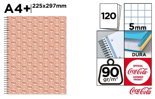 COCACOLA QUADERNO SPIRALATO CARTONATO A4 120F MICR