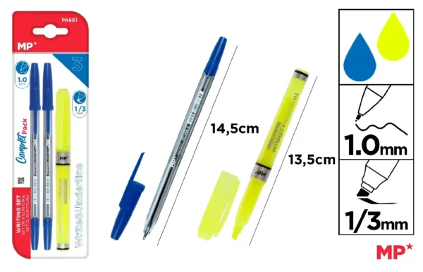 MP KIT SCRITTURA PENNA SFERA BLU 2PZ 1MM+EVIDENZIA