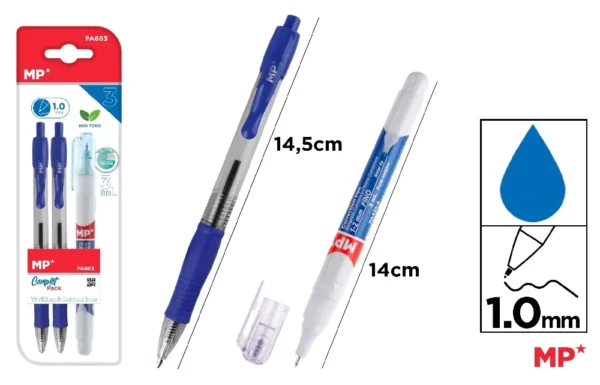 MP KIT SCRITTURA PENNA SFERA BLU 2PZ 1MM+CORRETTOR