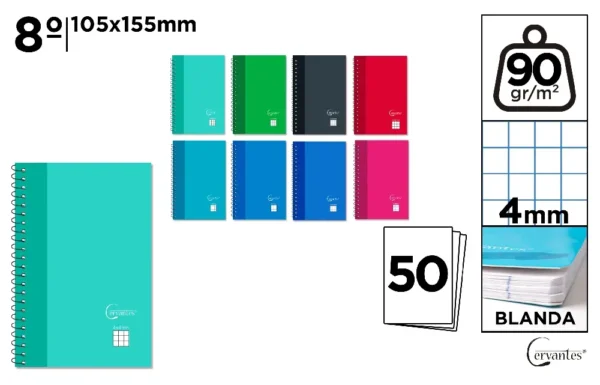 CERVANTES BLOCCO NOTE SPIRALATO 8° 50F 90G 4M COL.