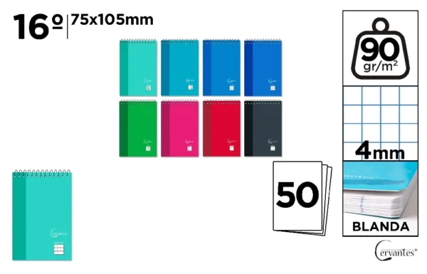 CERVANTES BLOCCO NOTE SPIRALATO 16° 50F 90G 4M COL