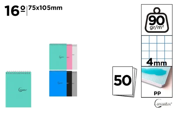 CERVANTES BLOCCO NOTE SPIRALATO COP. PP 16° 50F 90