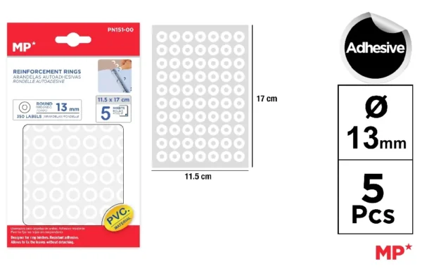 MP ANELLI RINFORZANTI ADESIVI 13MM PER FOGLI FORAT