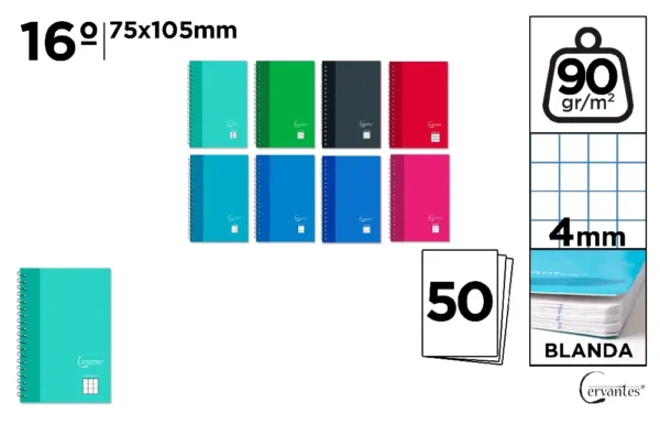 CERVANTES BLOCCO NOTE SPIRALATO 16° 50F 90G 4M COL