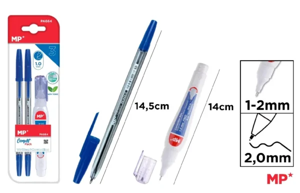 MP KIT SCRITTURA PENNA SFERA BLU 2PZ 1MM+CORRETTOR