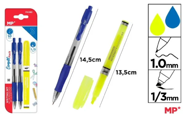 MP KIT SCRITTURA PENNA SFERA BLU 2PZ 1MM+EVIDENZIA