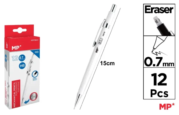 MP PORTAMINE METAL SCATTO 0.7MM+RIC HB 12PZ BIANCO