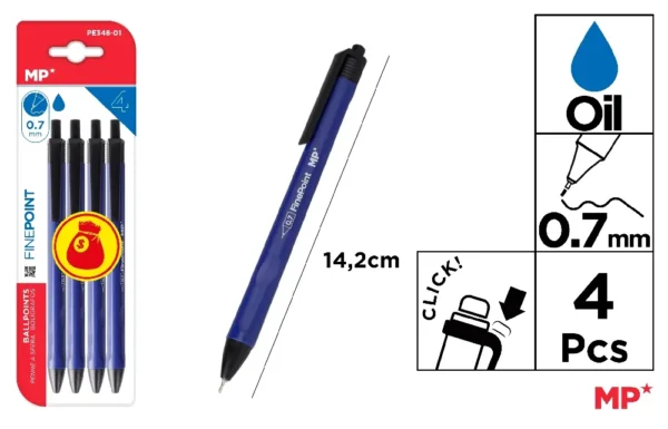 MP PENNA INCHIOSTRO AD OLIO 0.7MM BLU 4PZ