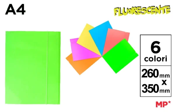 MP CARTELLA 3 LEMBI CON ELASTICO 26X35 COL. FLUO