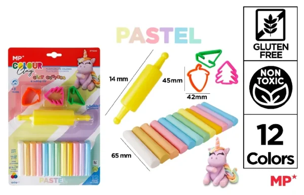 MP PLASTILINA PASTEL 100G+3 STAMPI+MATTARELLO