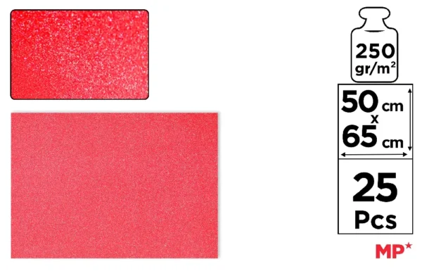 MP CARTONCINO GLITTER 70X50CM 25PZ 250G ROSSO