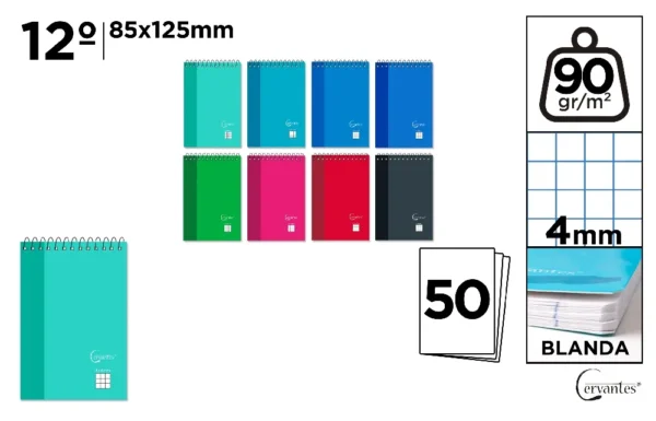 CERVANTES BLOCCO NOTE SPIRALATO 12° 50F 90G 4M COL