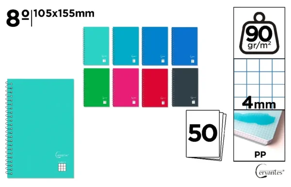 CERVANTES BLOCCO NOTE SPIRALATO COP. PP 8° 50F 90G