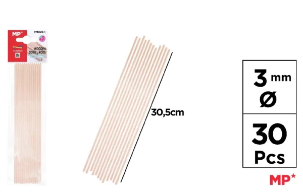 MP BASTONCINO ROTONDO IN LEGNO 305X3MM 30PZ