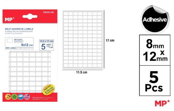 MP ETICHETTE ADESIVE STAMPABILI 12X8MM 600PZ BIANC