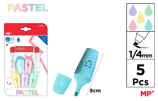 MP MINIEVIDENZIAT 1-4MM 5PZ COL.ASS.PASTEL SMILE