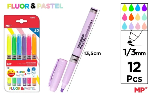 MP EVIDENZIATORI A PENNA 1-3MM 12PZ COL.ASS PASTEL