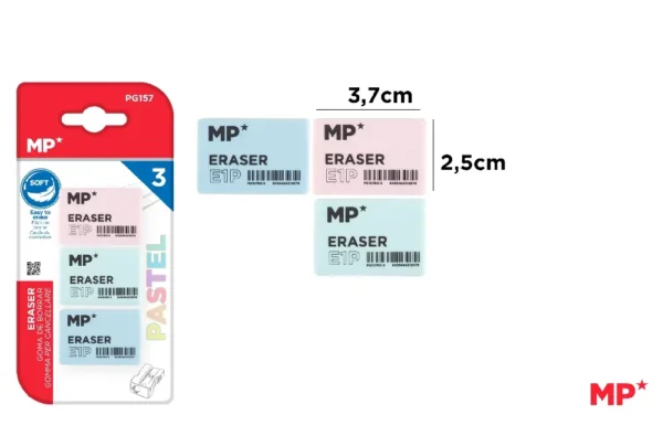 MP GOMMA DA CANCELLARE E1P 37X25MM 3PZ COL. ASS. P