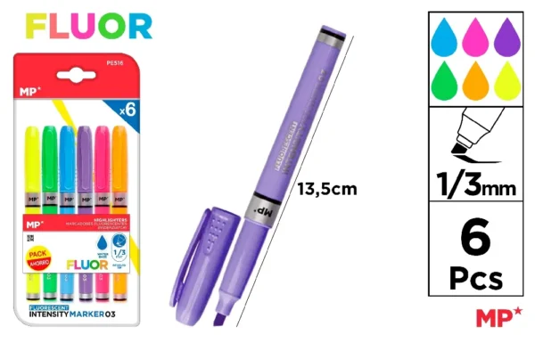 MP EVIDENZIATORI A PENNA 1-3MM 6PZ COL.ASS. FLUO
