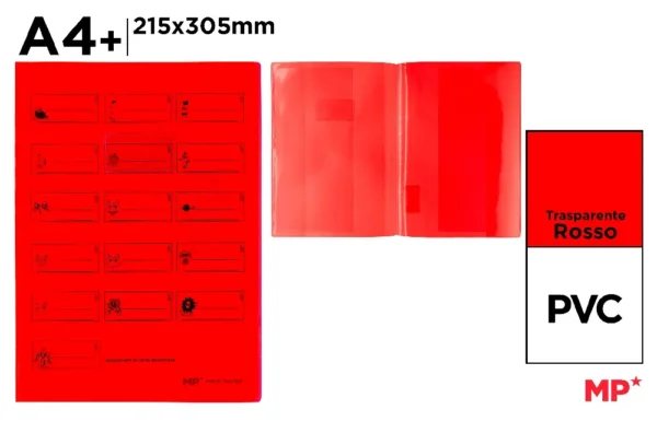 MP COPRIMAXI TRASPARENTE ROSSO CON ETICHETTE