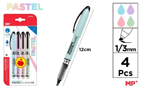 MP EVIDENZIATORE A PENNA 1-3MM 4PZ COL.ASS. PASTEL