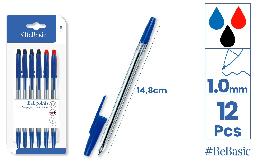 BEBASIC PENNE A SFERA PUNTA 1.0MM 12PZ