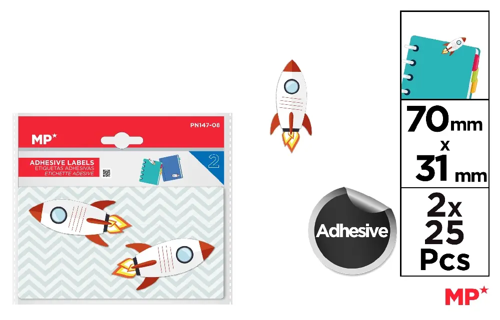 MP SEGNAPAGINE ADESIVI 70X31MM 25PZ ASTRONAVE