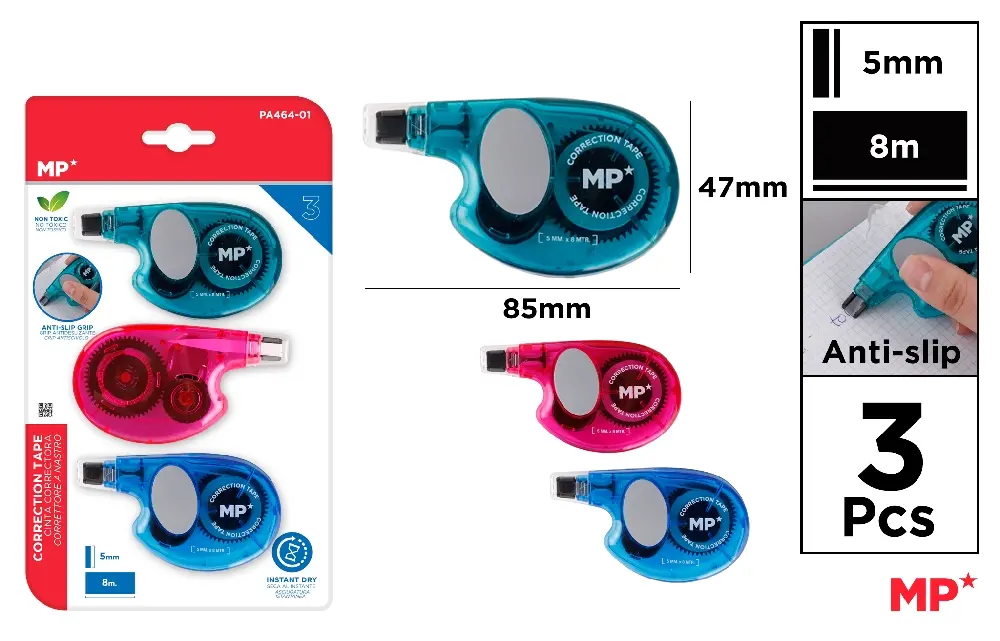 MP CORRETTORE A NASTRO 5MM X 8M 3PZ COL. ASS.