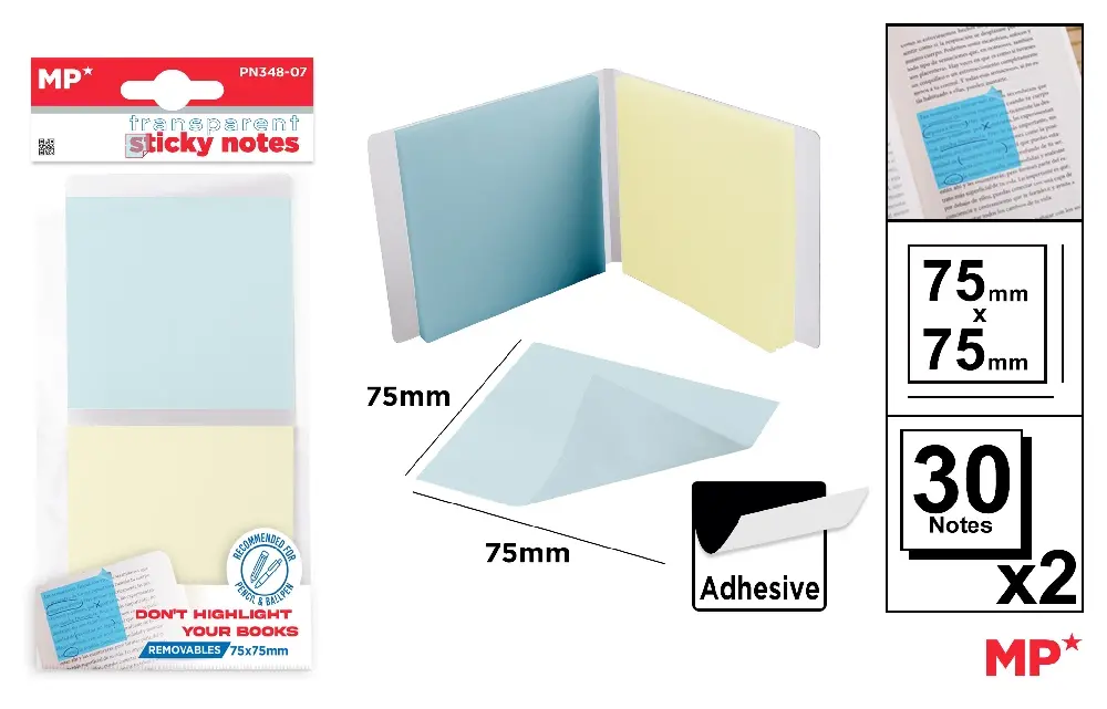 MP NOTE ADESIVE TRASPARENTI 75X75MM 30F X 2