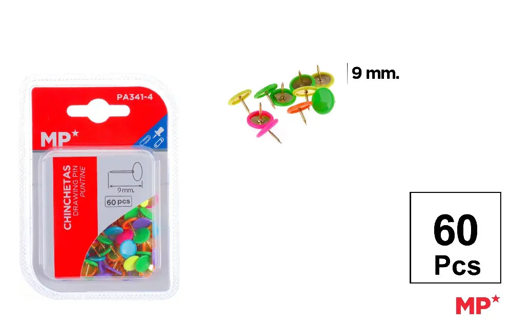 MP PUNTINE METALLICHE 10MM 60PZ COL. ASS. FLUO