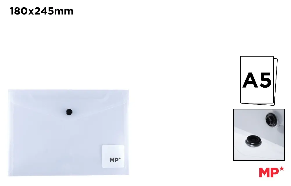 MP BUSTA TRASPARENTE CHIUSURA BOTTONE A5 NEUTRO