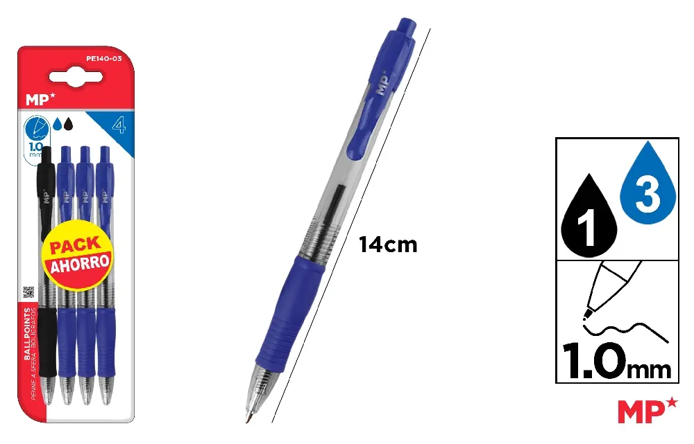 MP PENNE SFERA A SCATTO 1.0MM 4PZ 1*N/3*B