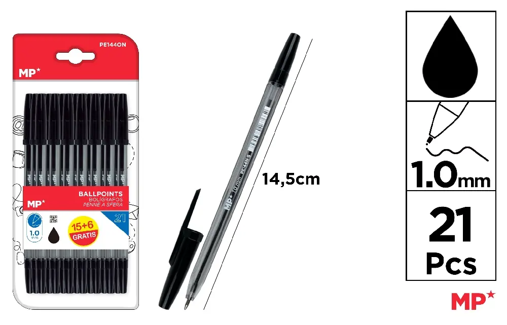 MP PENNE SFERA 1.0MM 21PZ NERO