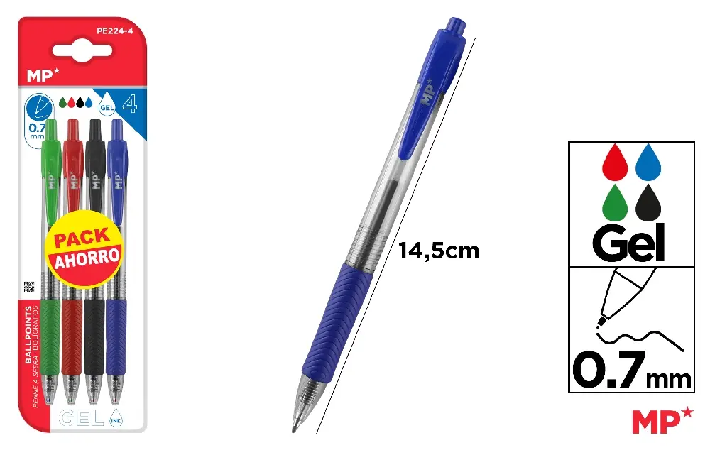 MP PENNA GEL A SCATTO 0.7MM 4PZ B/N/R/V
