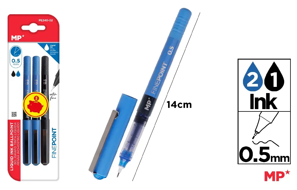 MP PENNE AD INCHIOSTRO LIQUIDO 2COLORI 3PZ P. FINE