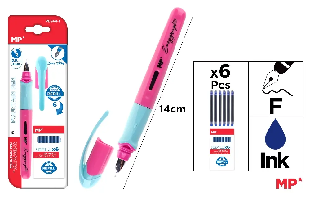 MP PENNA STILOGRAFICA F ROSA + 6 RICARICHE BLU