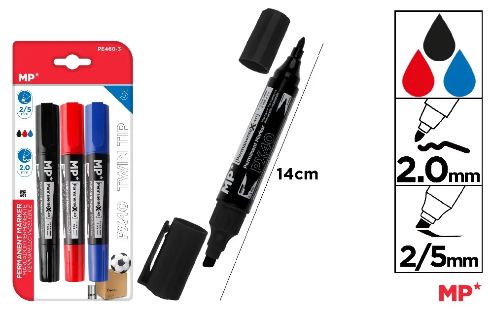 MP MARCATORE PERMANENTE DOPPIA PUNTA 3PZ N/R/B