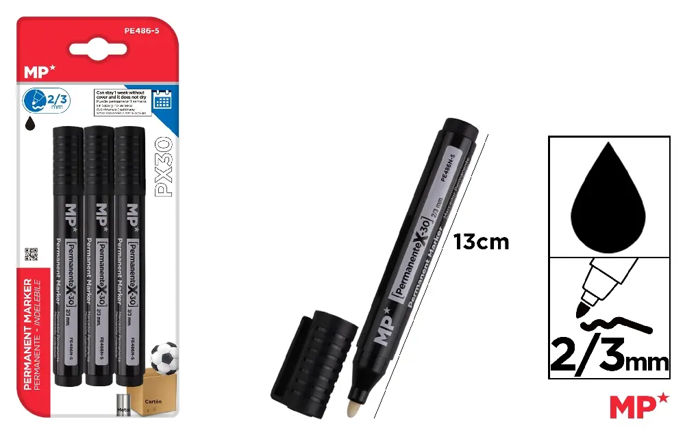 MP MARCATORE PERMANENTE PUNTA TONDA 3PZ NERO
