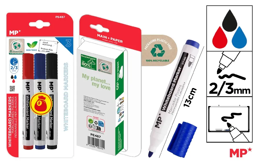 MP PENNARELLO LAVAGNA PUNTA TONDA 3PZ N/B/R