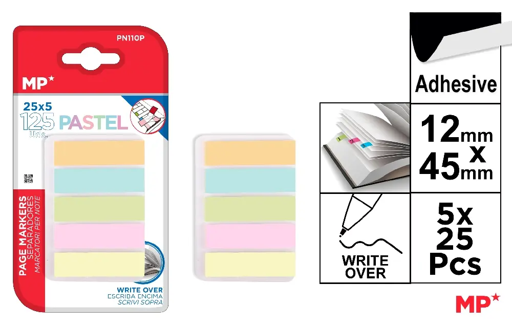 MP SEGNAPAGINE ADESIVI 44X12MM 25X5 COLORI PASTEL