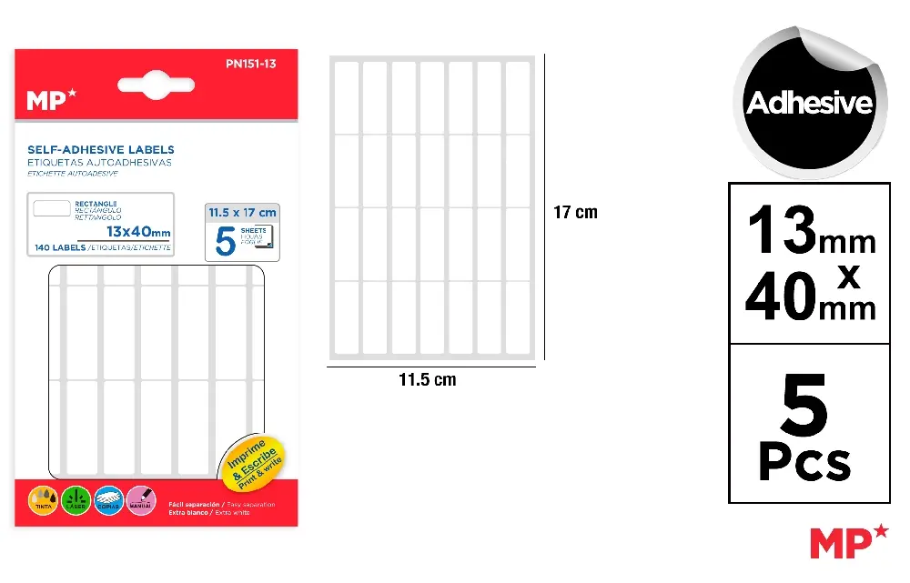 MP ETICHETTE ADESIVE STAMPABILI 40X13MM 140PZ BIAN