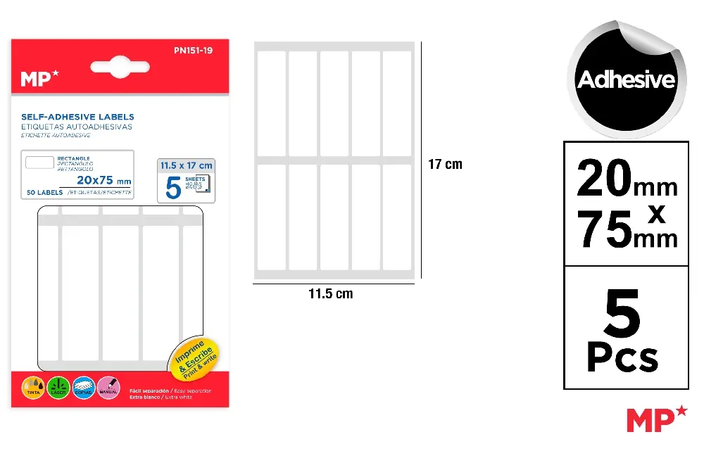 MP ETICHETTE ADESIVE STAMPABILI 75X20MM 50PZ BIANC