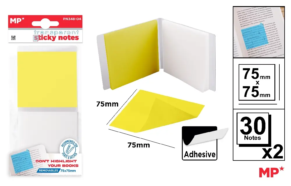 MP NOTE ADESIVE TRASPARENTI 75X75MM 30F X 2