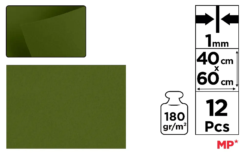 MP FELTRO 60X40CM 180G 1MM VERDE OLIVA