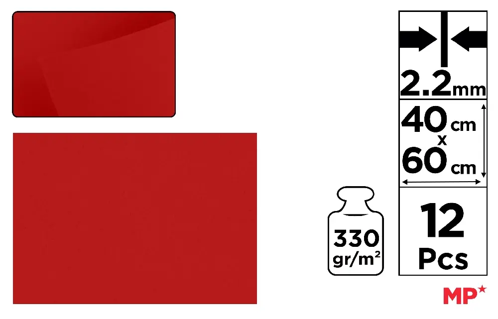 MP FELTRO 60X40CM 330G SP 2.2MM 12F ROSSO