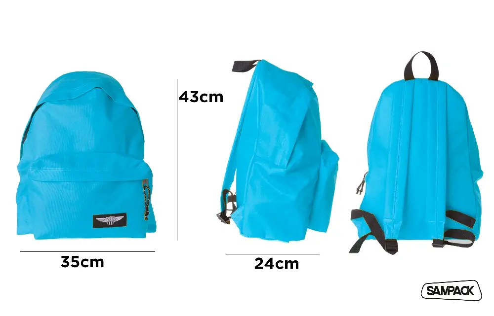 SAMPACK ZAINO 2ZIP 43X35X24CM BLU FLUO+DETT. NERO