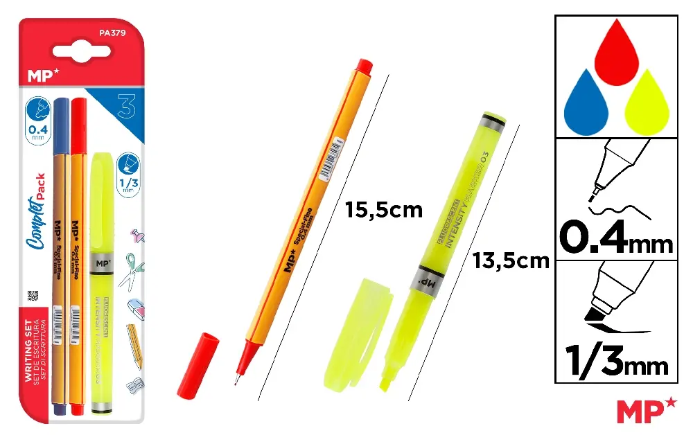 #MP SET PENNE 2PZ B/R + EVIDENZIATORE GIALLO FLUO