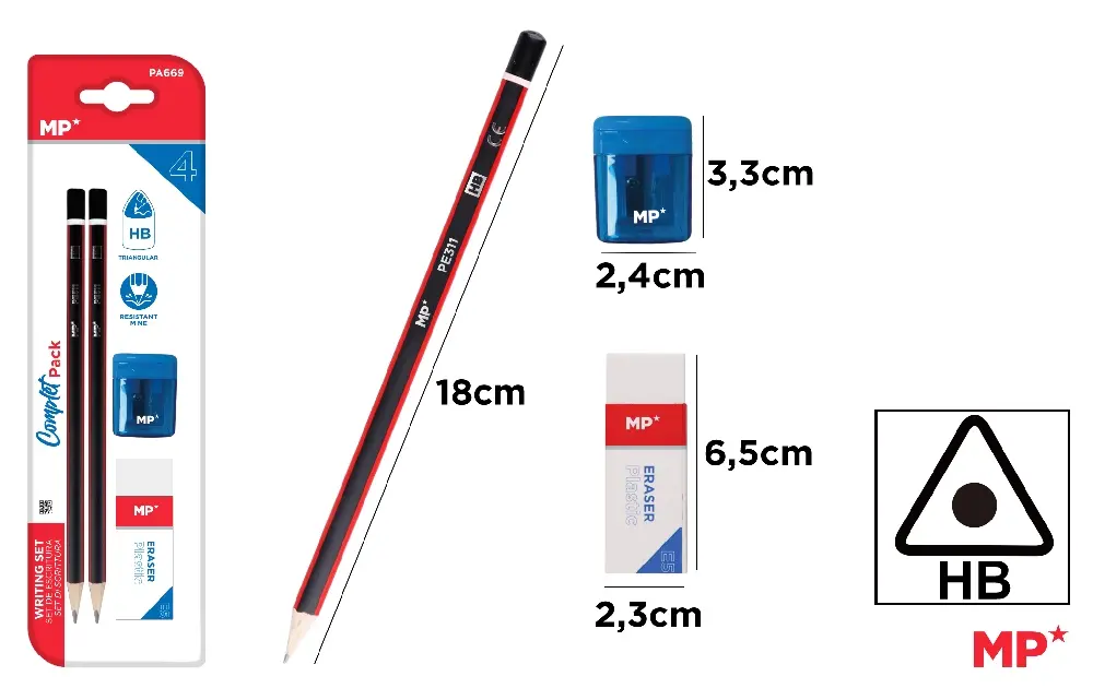 MP SET SCRITTURA 2*MATITE HB+GOMMA+TEMPERINO