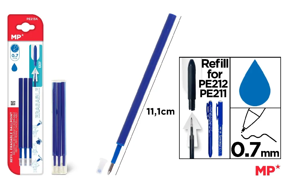 #MP RICARICA PER PENNA CANCELLABILE 0.7MM 3PZ BLU
