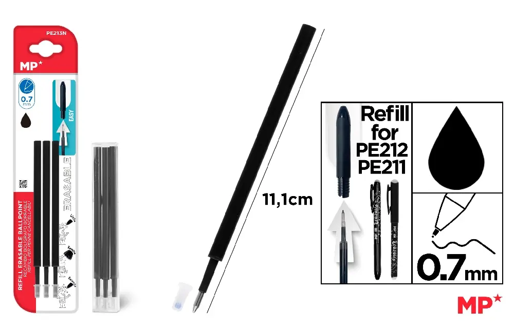 #MP RICARICA PER PENNA CANCELLABILE 0.7MM 3PZ NERO
